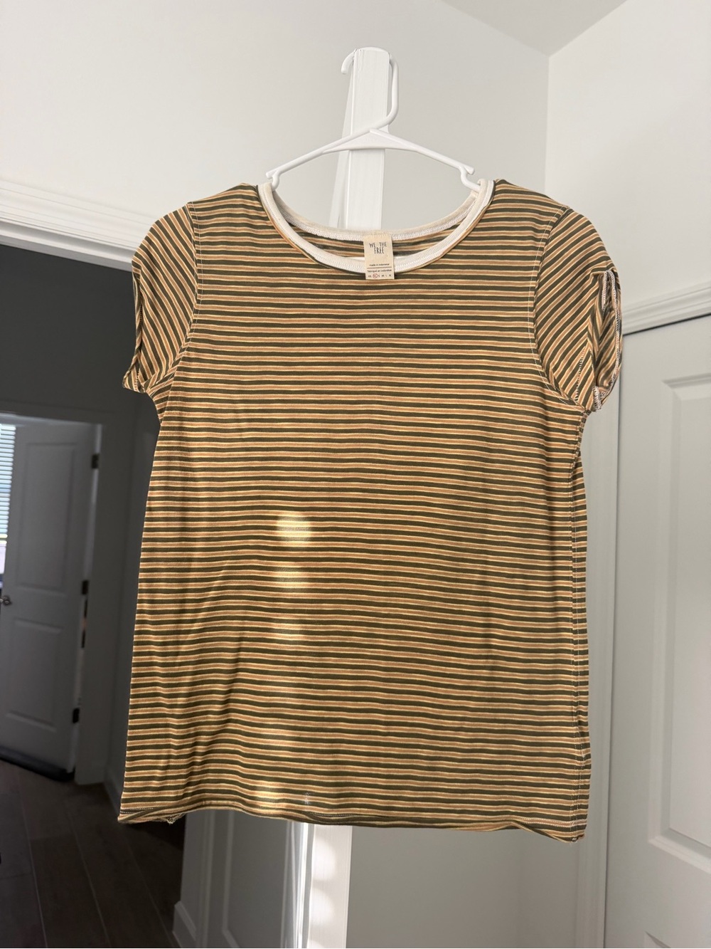 We The Free Olive and Cream Striped Short Sleeve Tee